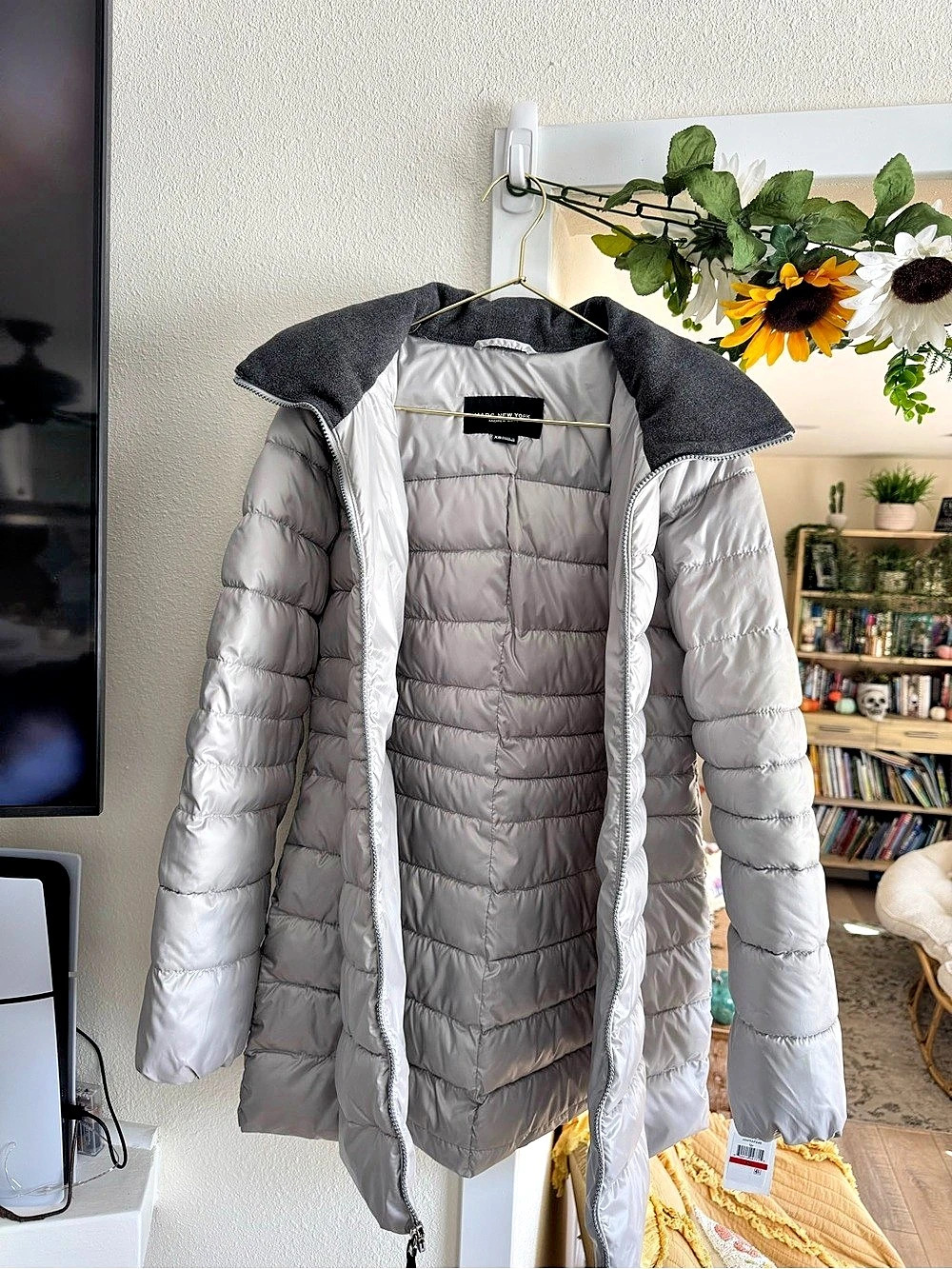 Marc New York Lightweight Hooded Puffer Jacket Gray XS NWT